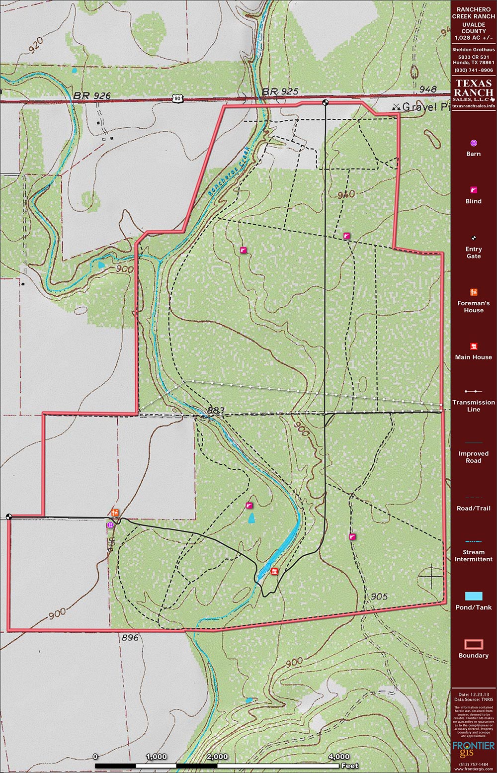 1029 Acre Ranch Uvalde Topography Map