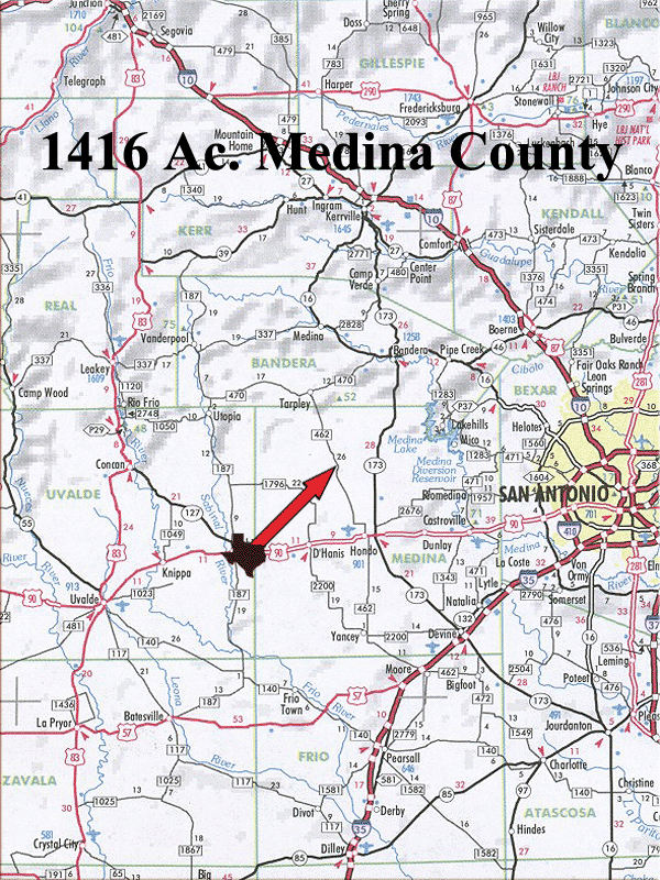 1416 Acre Ranch Medina Location Map Map