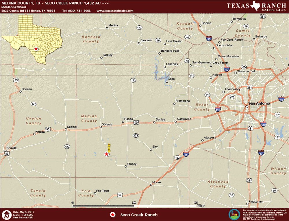1557 Acre Ranch Medina Location Map Map