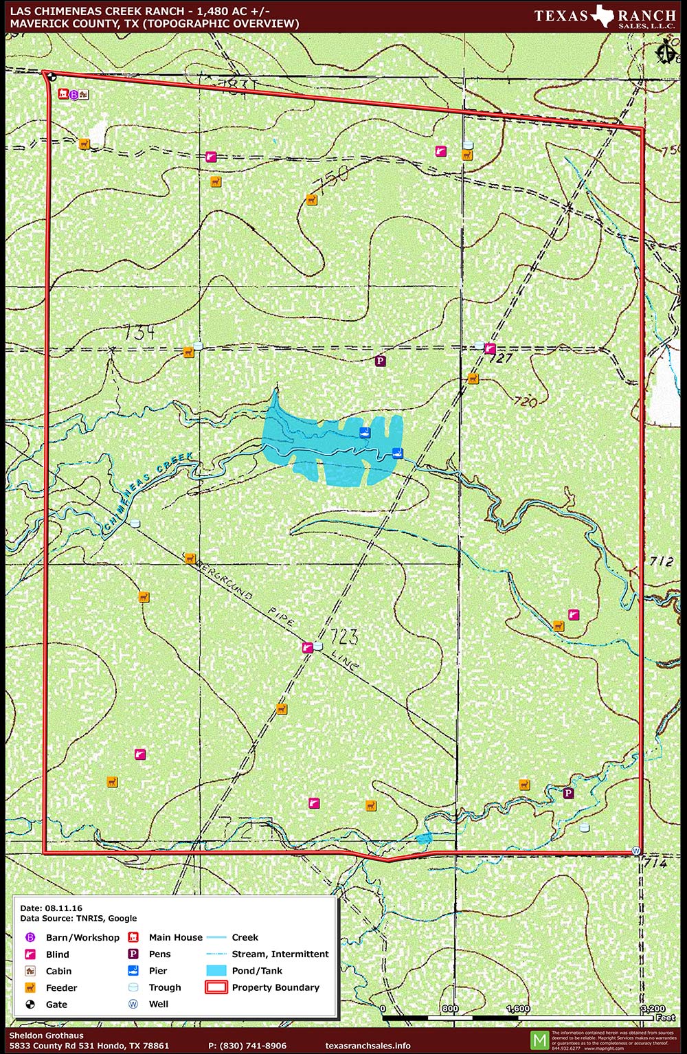 1442 Acre Ranch Maverick Topography Map