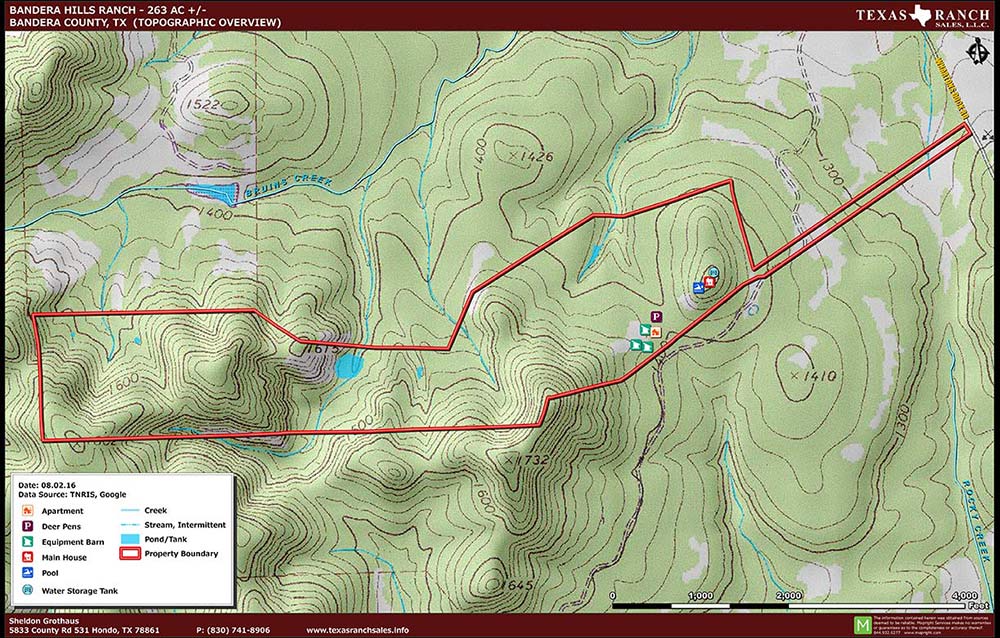 263 Acre Ranch Bandera Topography Map