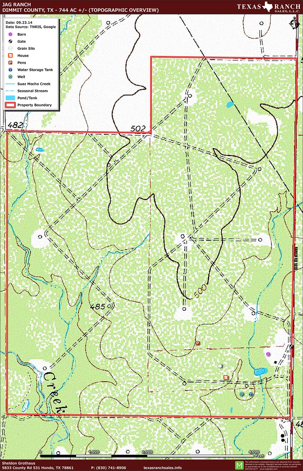 744 Acre Ranch Dimmit Topography Map