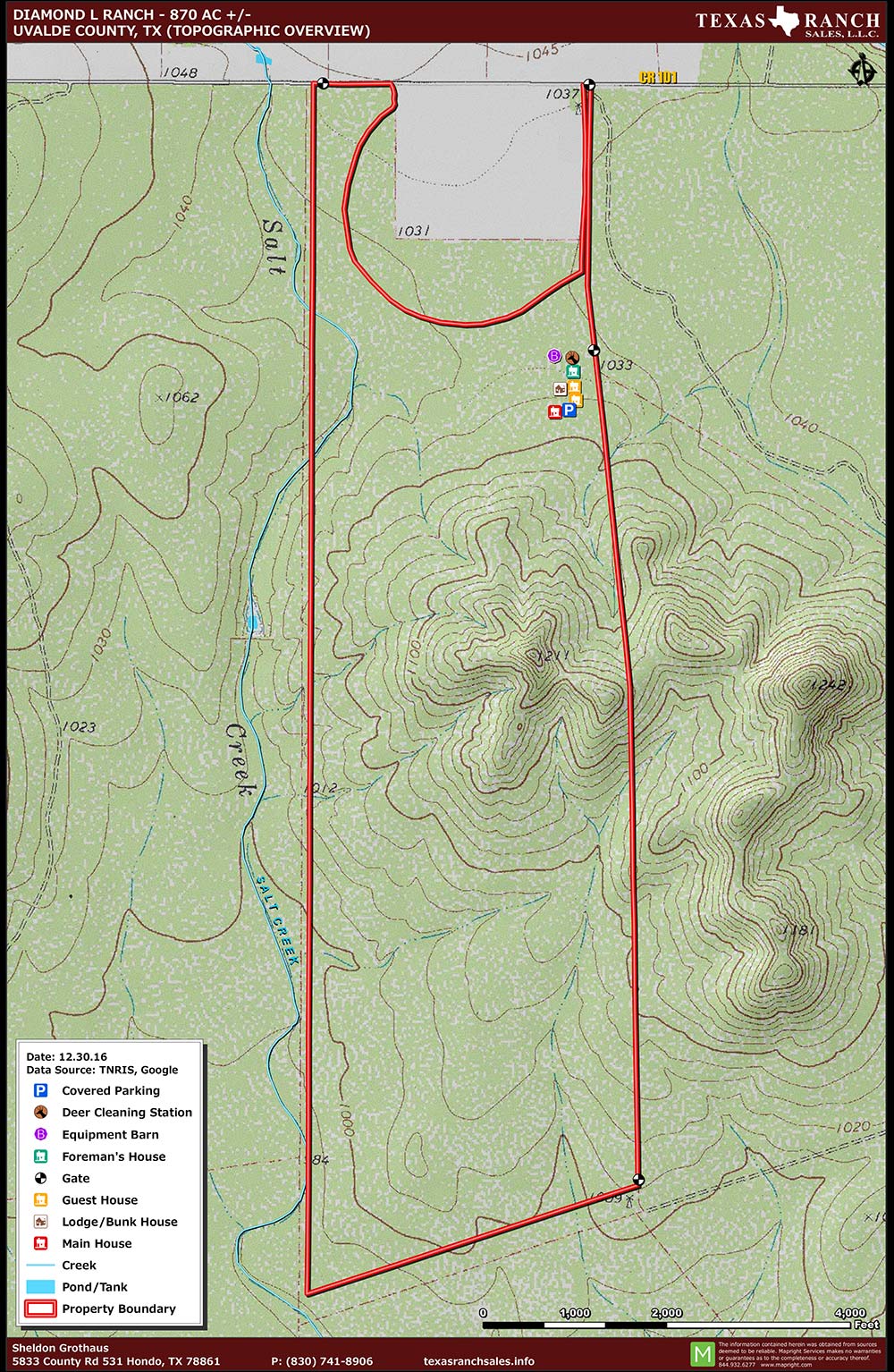 870 Acre Ranch Uvalde Topography Map