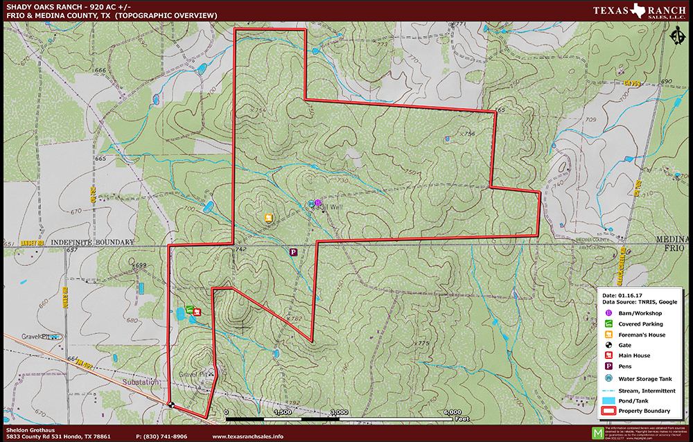 920 Acre Ranch Medina & Frio Topography Map